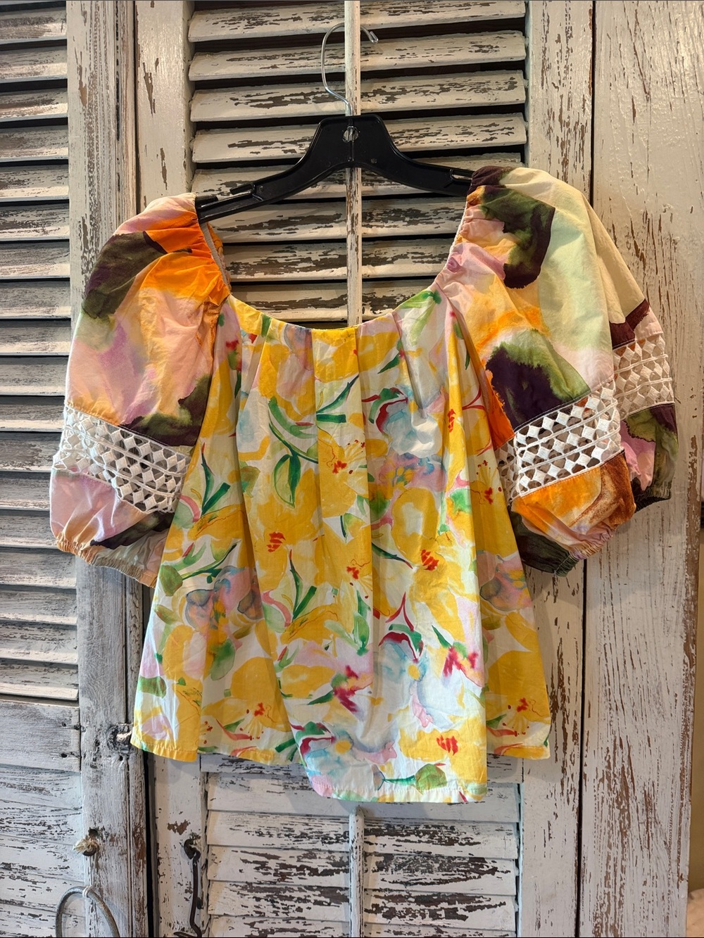 French Connection Yellow Floral Puff-Sleeve Blouse
